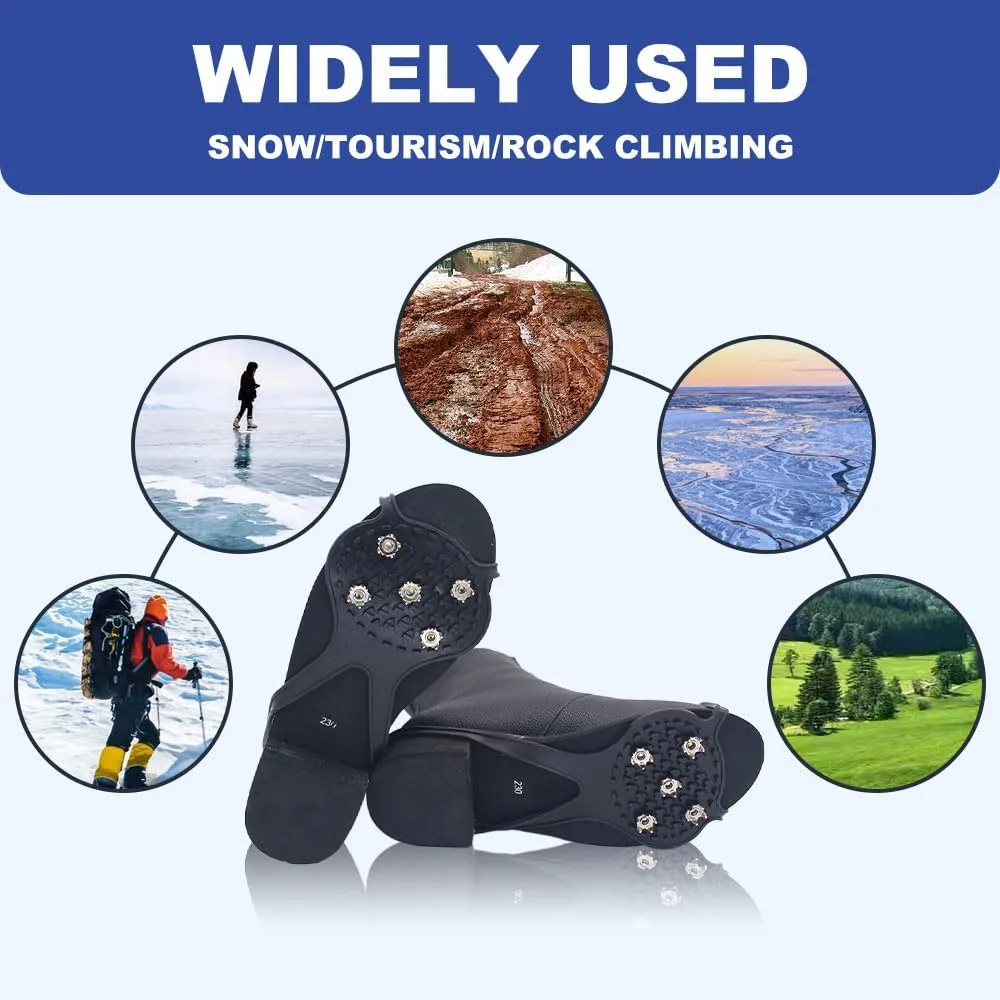 Universal Non-Slip Gripper Spikes, New Gripper Shoe Grips with 5 Tooth Steel Nails, Traction Cleats Ice Snow Grips Anti-Slip Silicone for Ice Sports