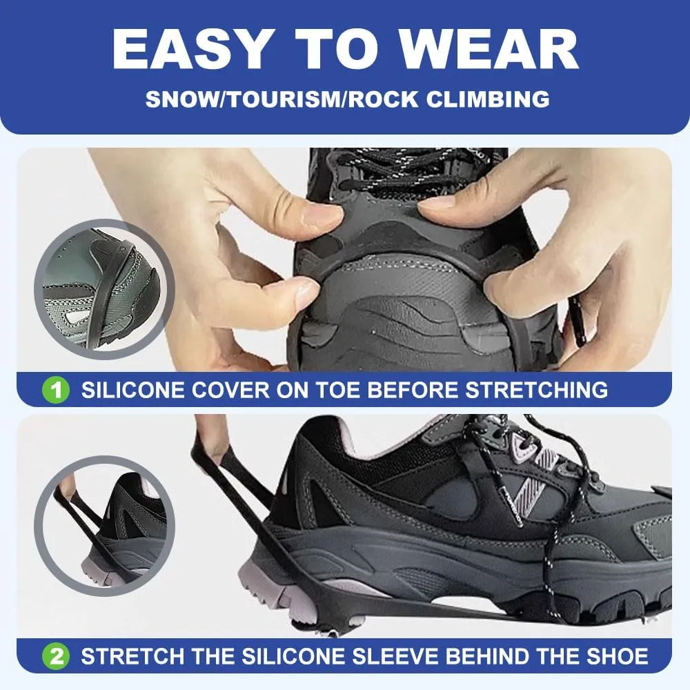 Universal Non-Slip Gripper Spikes, New Gripper Shoe Grips with 5 Tooth Steel Nails, Traction Cleats Ice Snow Grips Anti-Slip Silicone for Ice Sports
