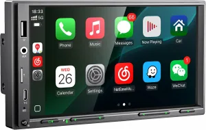 Upgraded Double Din Car Stereo with Wireless Apple CarPlay & Android Auto, 7'' LCD Touchscreen | 12LED Auto Backup Camera | Bluetooth 5.3 | Phone Mirror-Link | AM/FM/RDS Radio | 240W Powerful Sound