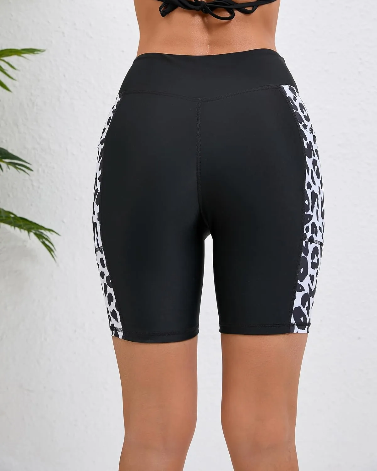 Women's 7" Plus Size Cross High Waisted Board Shorts with Side Pockets Boyshorts Swimsuit Bottoms