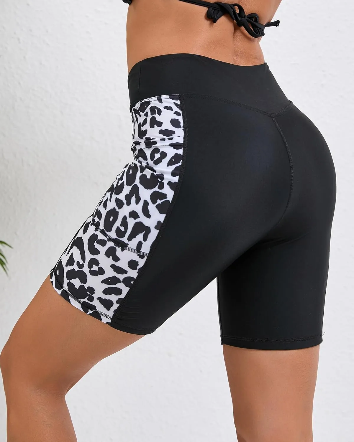 Women's 7" Plus Size Cross High Waisted Board Shorts with Side Pockets Boyshorts Swimsuit Bottoms