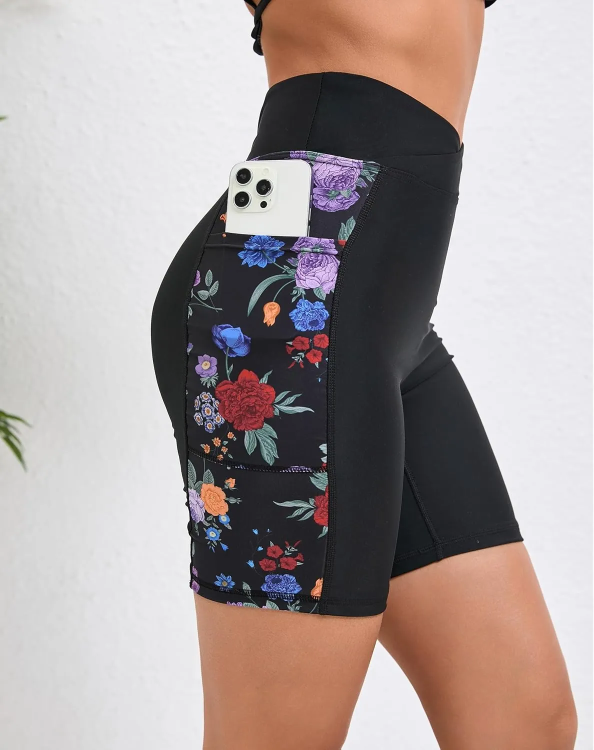 Women's 7" Plus Size Cross High Waisted Board Shorts with Side Pockets Boyshorts Swimsuit Bottoms