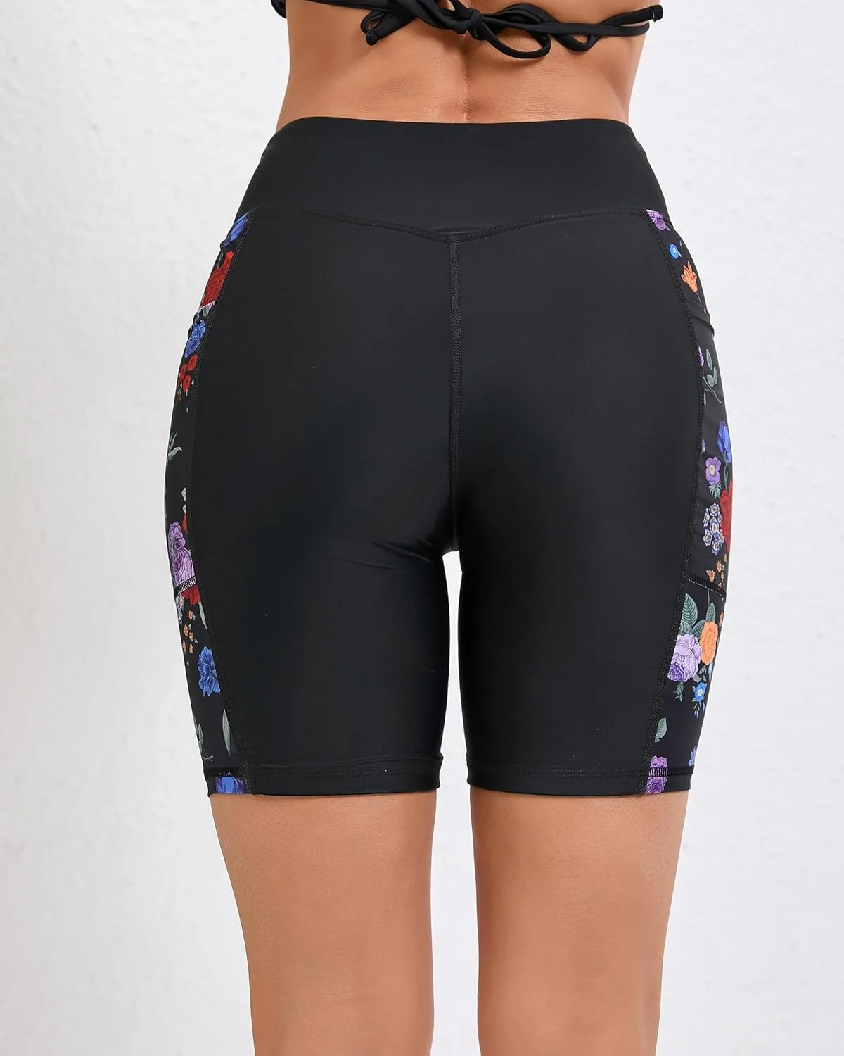 Women's 7" Plus Size Cross High Waisted Board Shorts with Side Pockets Boyshorts Swimsuit Bottoms