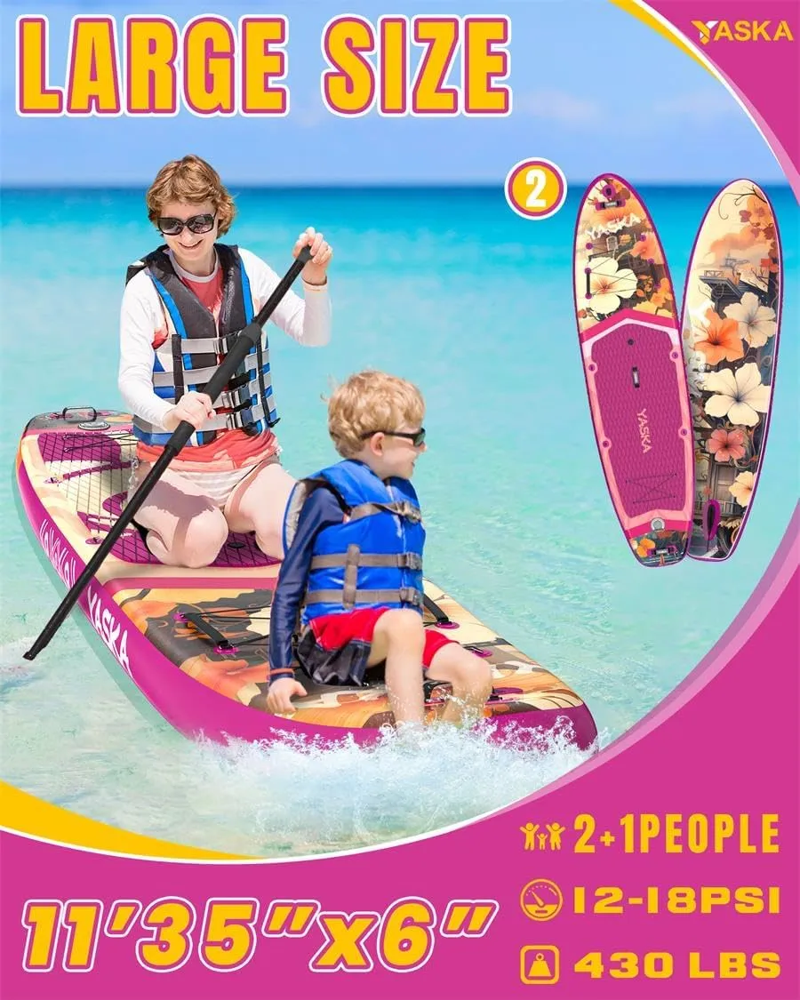 YASKA Inflatable Stand Up Paddle Boards - 11ft 35in Extra Wide Fishing Paddleboard,Ultra Stable Standup SUP Board,15 D-Rings, 5 Handles,Premium Accessories,Camera Mount,Youth/Adults