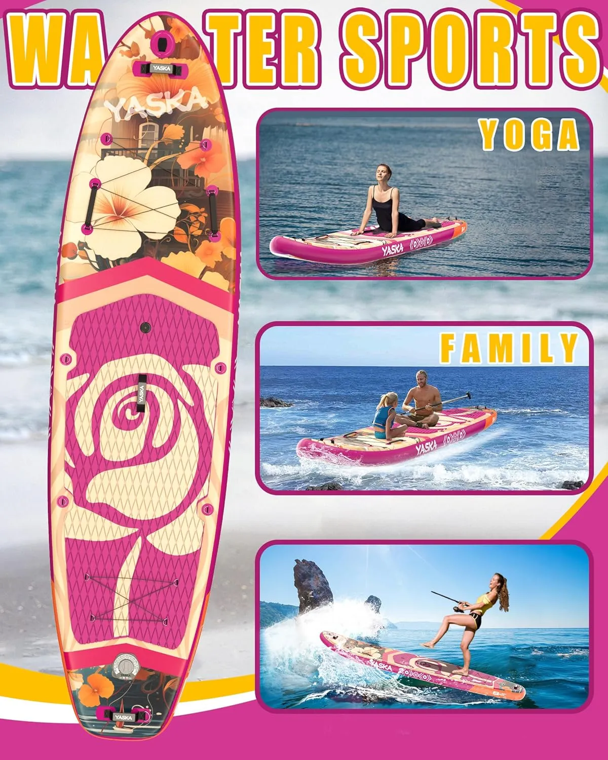 YASKA Inflatable Stand Up Paddle Boards - 11ft 35in Extra Wide Fishing Paddleboard,Ultra Stable Standup SUP Board,15 D-Rings, 5 Handles,Premium Accessories,Camera Mount,Youth/Adults